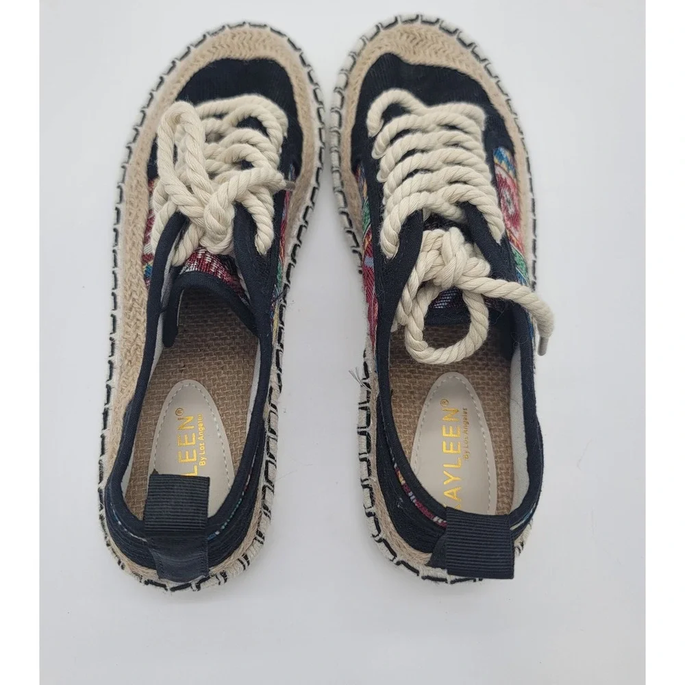 Kayleen Espadrille Sneakers Womens 9 Black Tribal Lace Up Canvas Boho Shoes